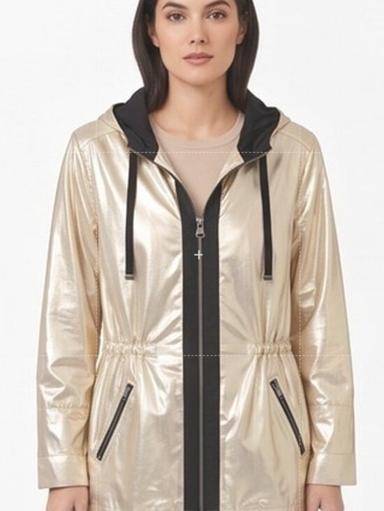 Zenergy by Chico's Jackets & Blazers - Metallic Gold Cream Hooded Utility Jacket with Black Trim - Zenergy by Chico’s